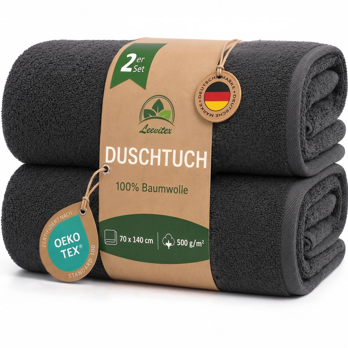 Duschtücher im 2er Set – 100% Baumwolle, 70 x 140 cm, weich und saugfähig