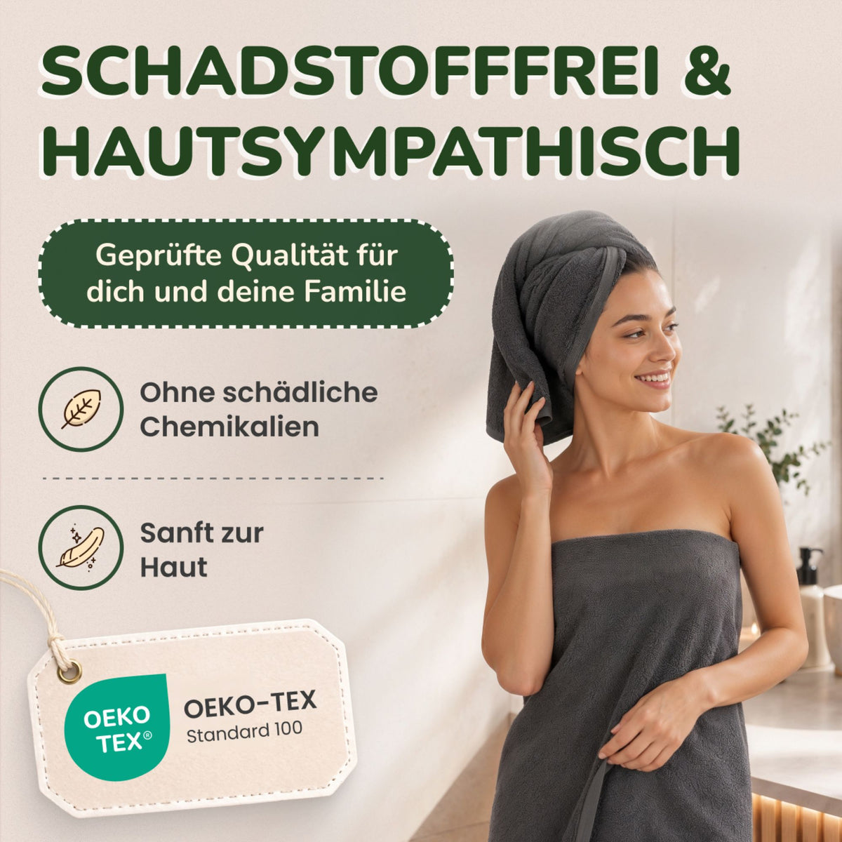Duschtücher im 2er Set – 100% Baumwolle, 70 x 140 cm, weich und saugfähig