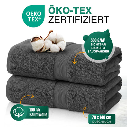 Duschtücher im 2er Set – 100% Baumwolle, 70 x 140 cm, weich und saugfähig