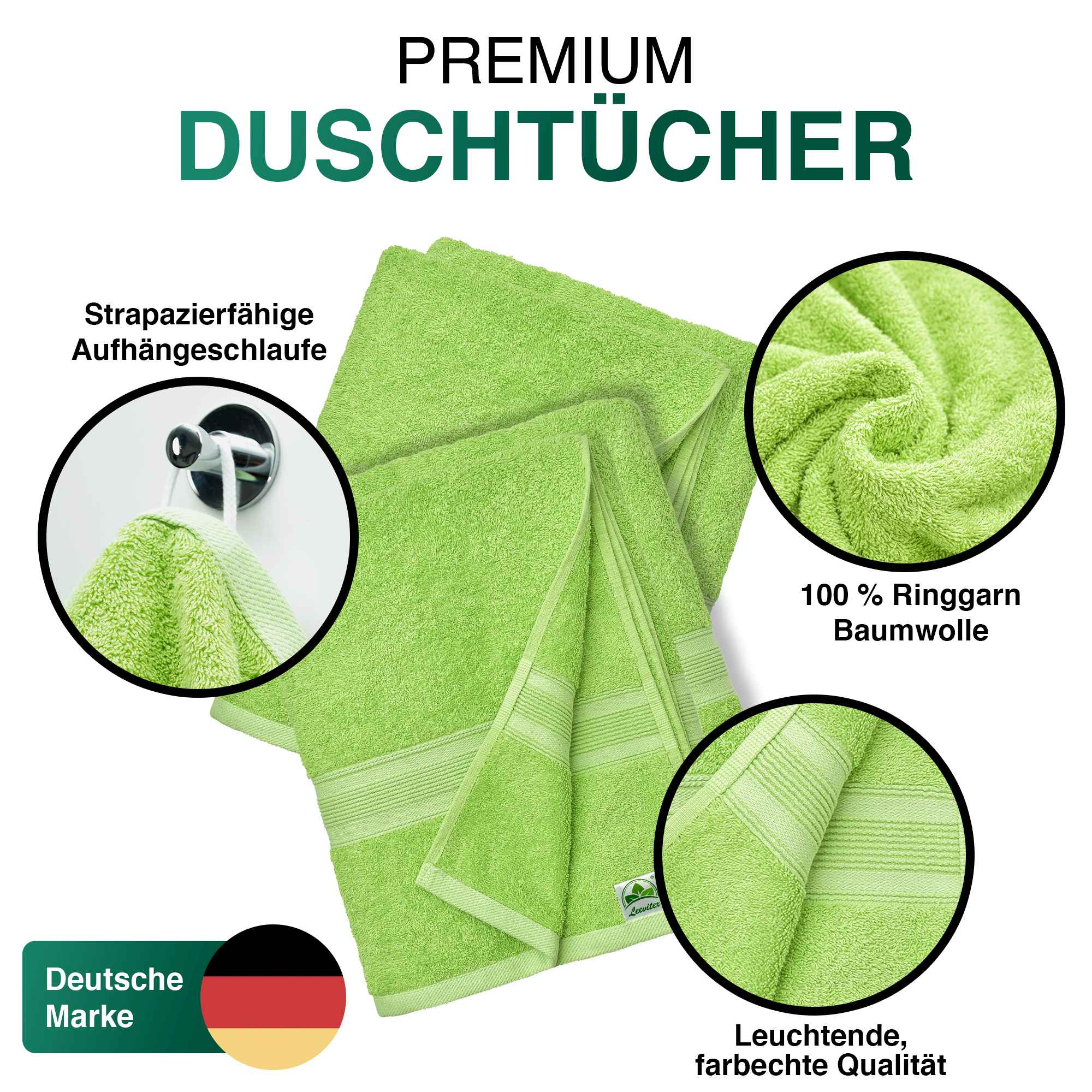 Duschtücher im 2er Set – 100% Baumwolle, 70 x 140 cm, weich und saugfähig