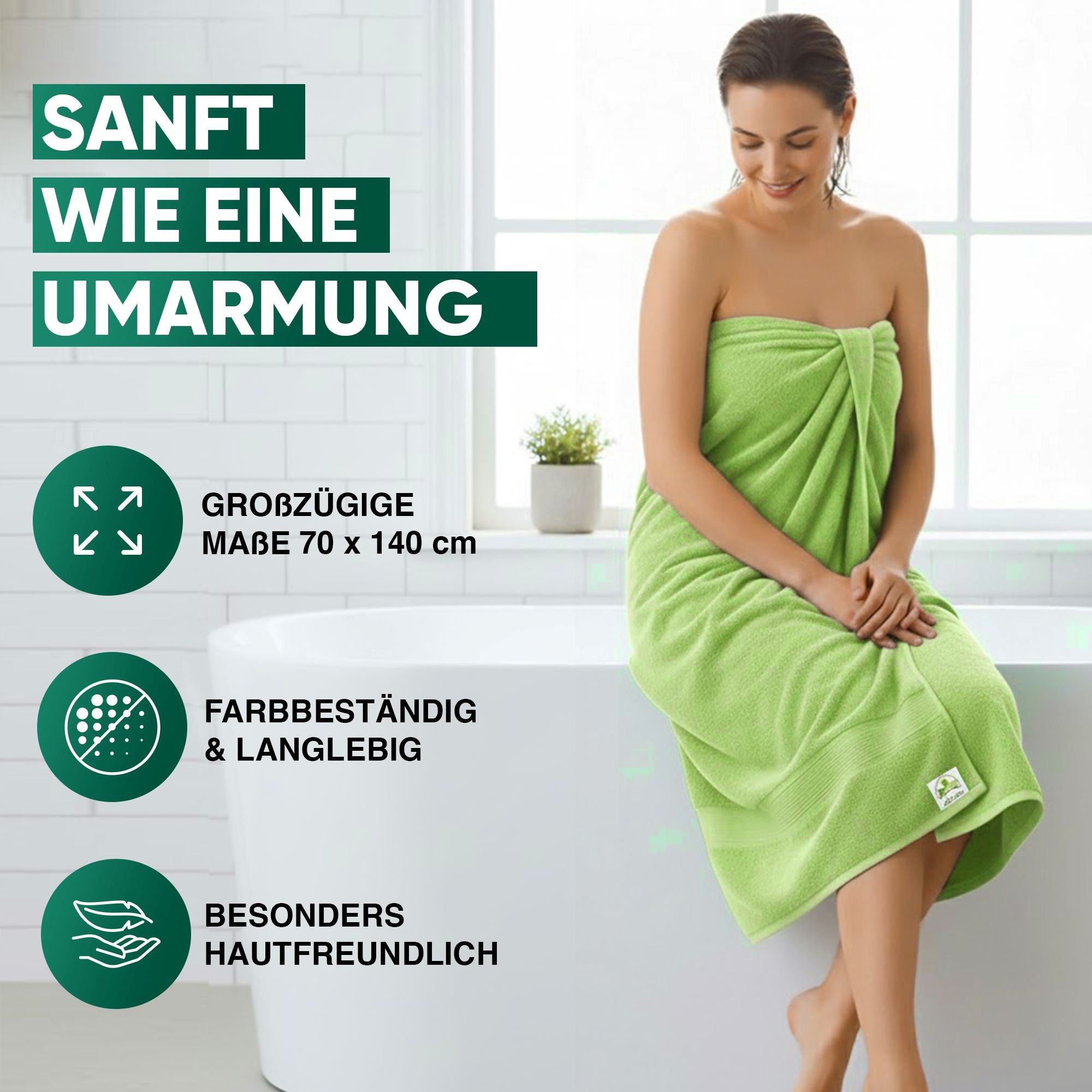 Duschtücher im 2er Set – 100% Baumwolle, 70 x 140 cm, weich und saugfähig