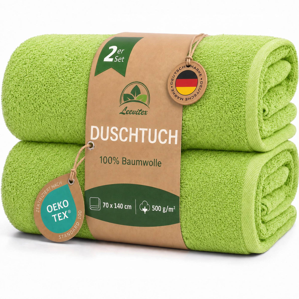 Duschtücher im 2er Set – 100% Baumwolle, 70 x 140 cm, weich und saugfähig