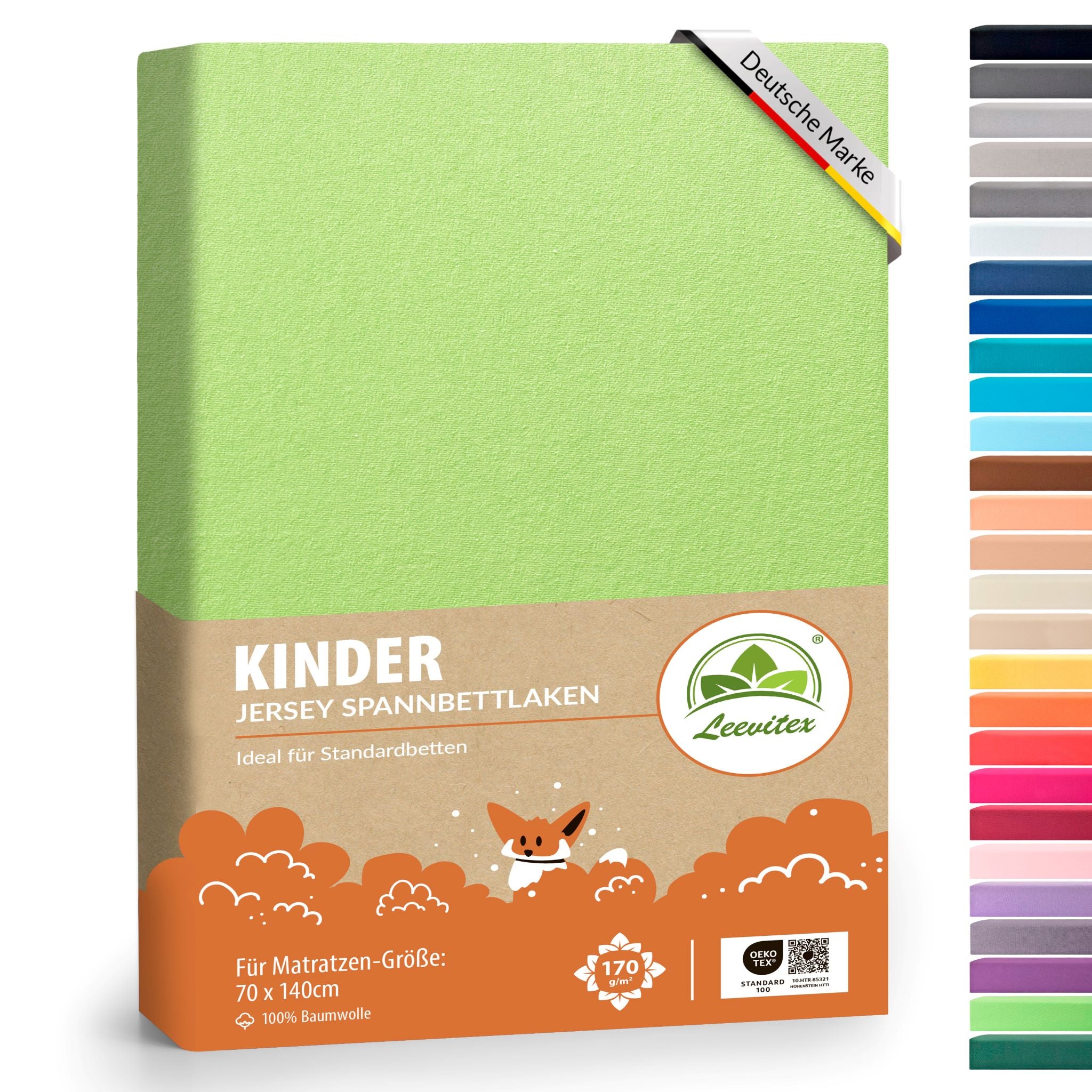 Kinder Spannbettlaken 70 x 140 cm von Leevitex im 1er Pack – 100% Jersey-Baumwolle,