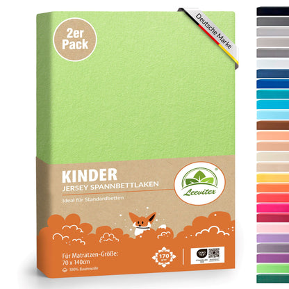 Kinderspannbettlaken von Leevitex im 2er Pack – 100% Jersey-Baumwolle, 70 x 140 cm