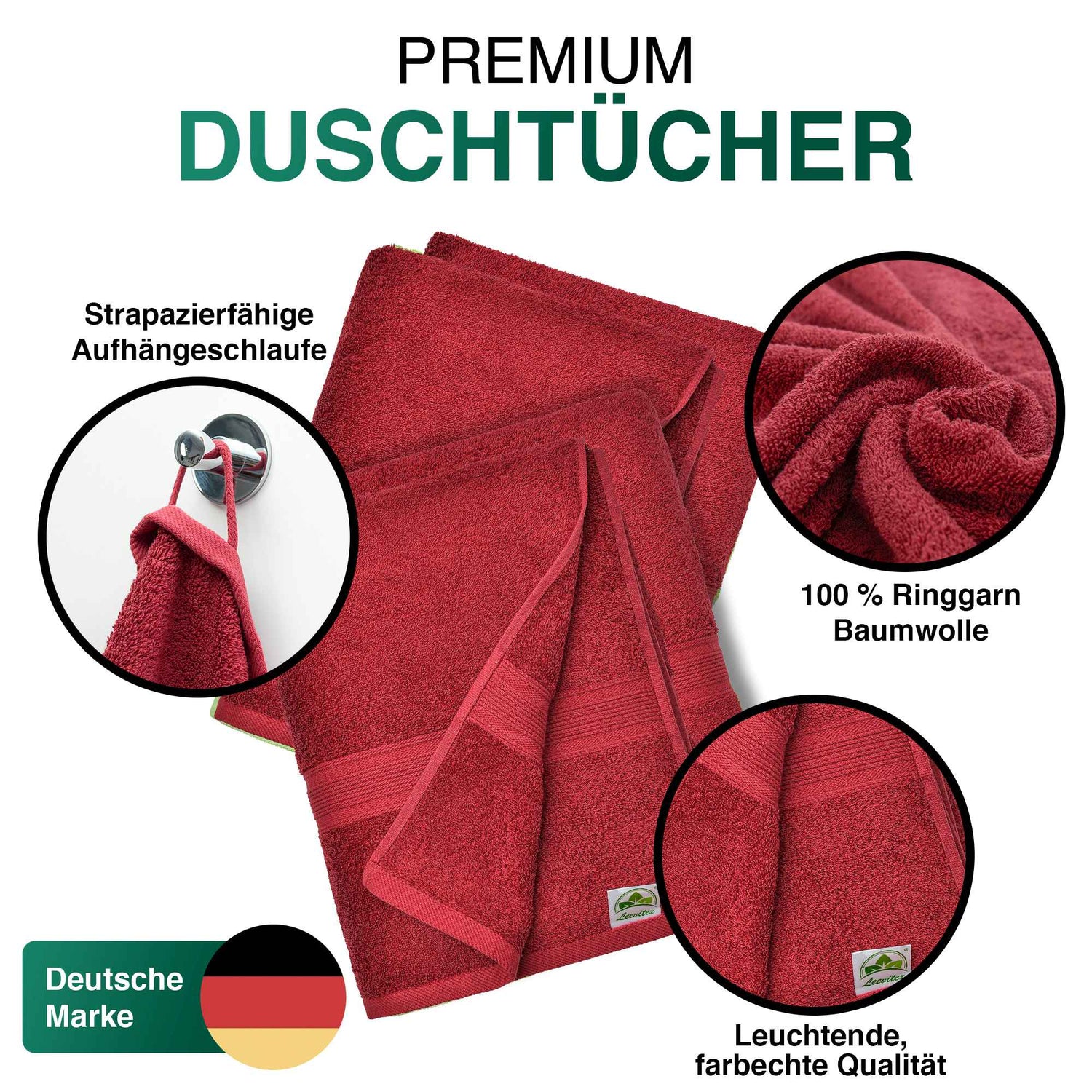 Duschtücher im 2er Set – 100% Baumwolle, 70 x 140 cm, weich und saugfähig