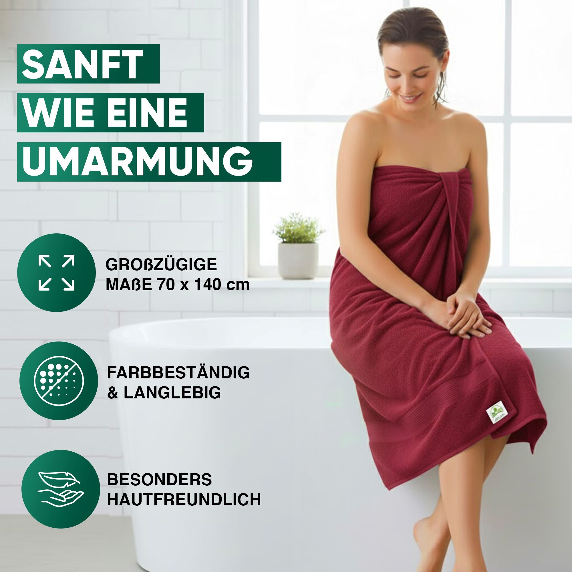 Duschtücher im 2er Set – 100% Baumwolle, 70 x 140 cm, weich und saugfähig