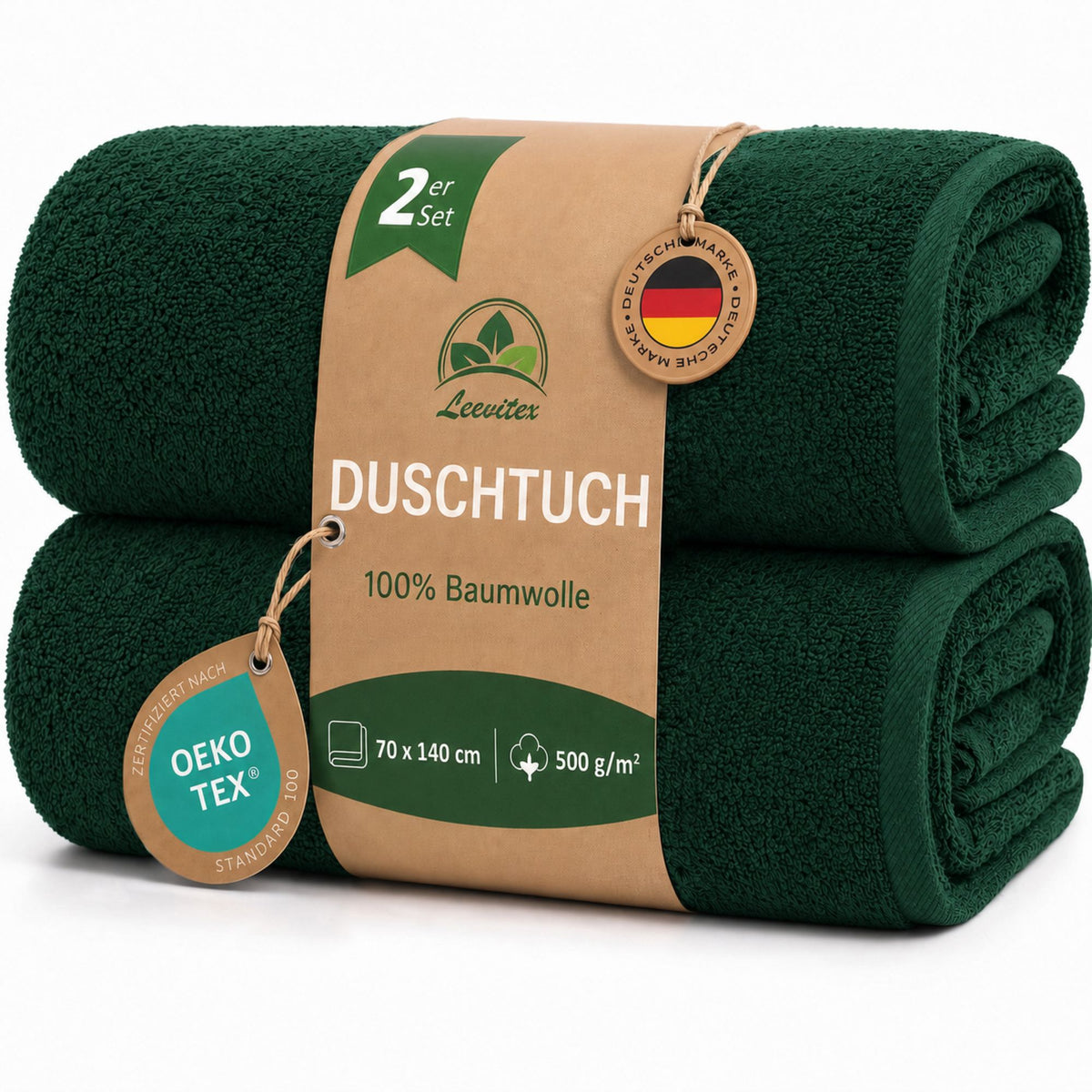 Duschtücher im 2er Set – 100% Baumwolle, 70 x 140 cm, weich und saugfähig