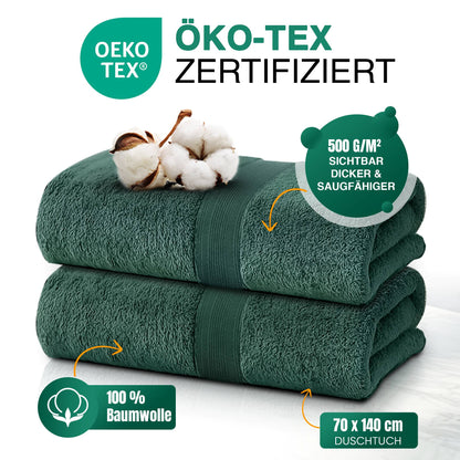 Duschtücher im 2er Set – 100% Baumwolle, 70 x 140 cm, weich und saugfähig