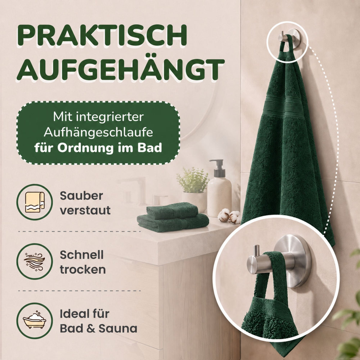 Duschtücher im 2er Set – 100% Baumwolle, 70 x 140 cm, weich und saugfähig