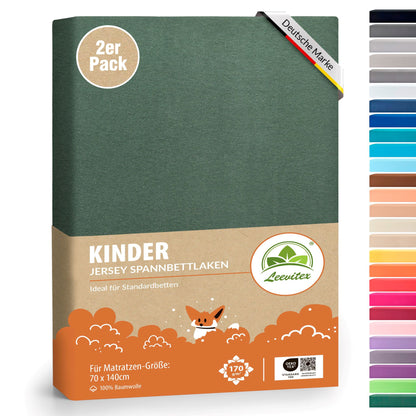Kinderspannbettlaken von Leevitex im 2er Pack – 100% Jersey-Baumwolle, 70 x 140 cm