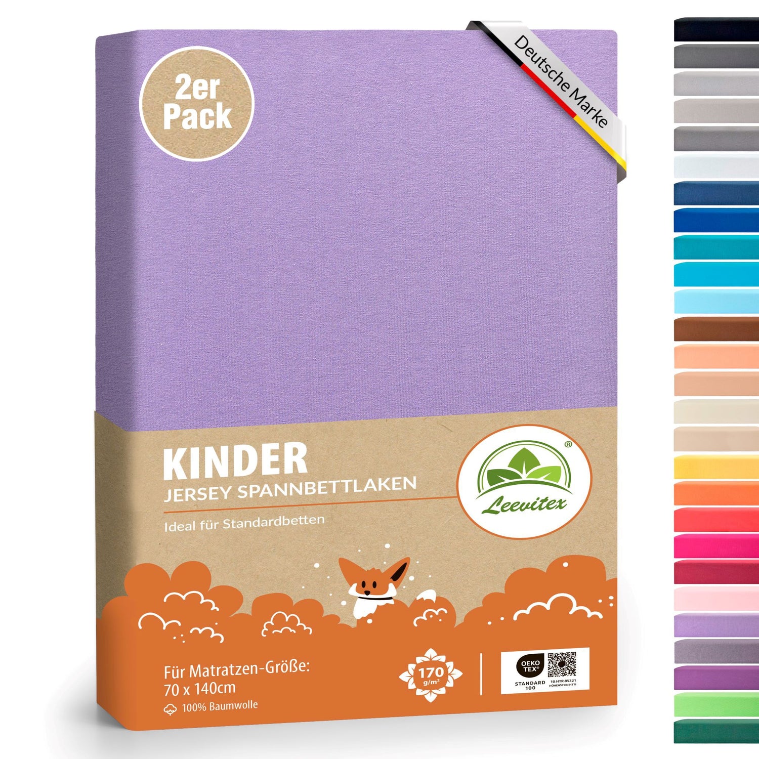 Kinderspannbettlaken von Leevitex im 2er Pack – 100% Jersey-Baumwolle, 70 x 140 cm