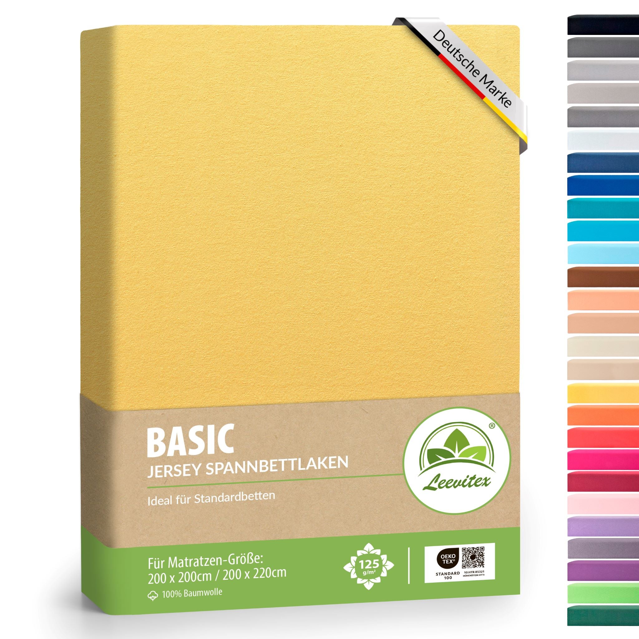 Basic Spannbettlaken 200x220 cm | 25 cm Steg | 100% Jersey-Baumwolle