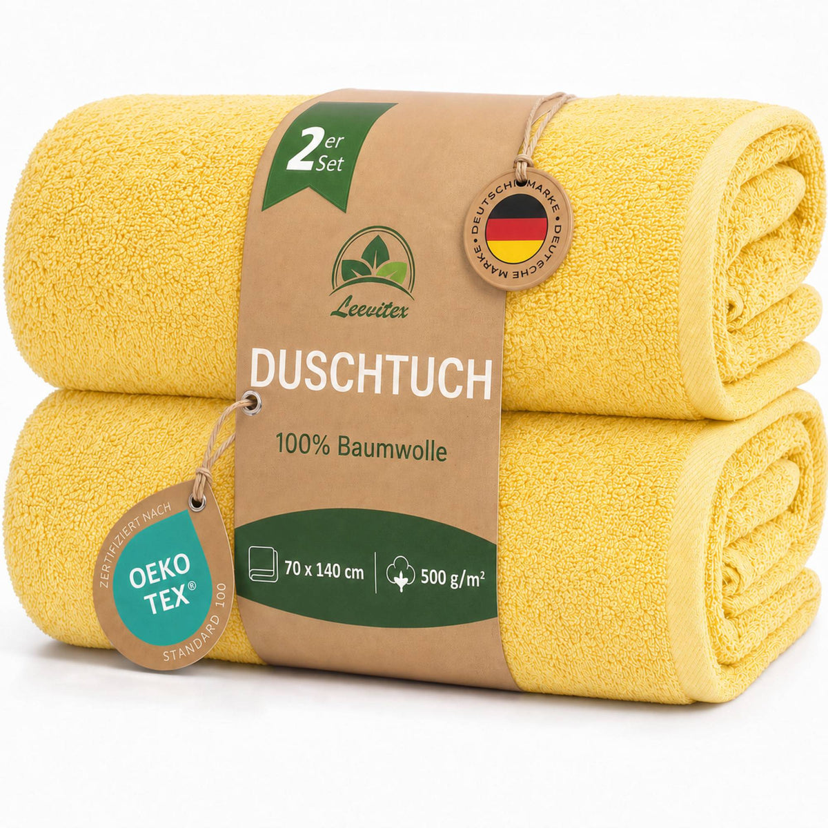Duschtücher im 2er Set – 100% Baumwolle, 70 x 140 cm, weich und saugfähig
