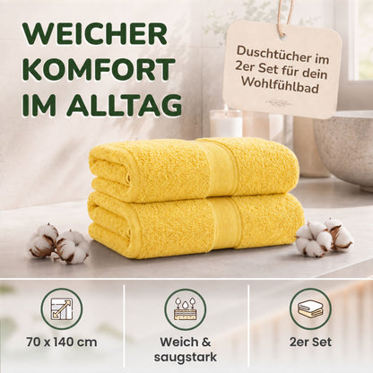 Duschtücher im 2er Set – 100% Baumwolle, 70 x 140 cm, weich und saugfähig