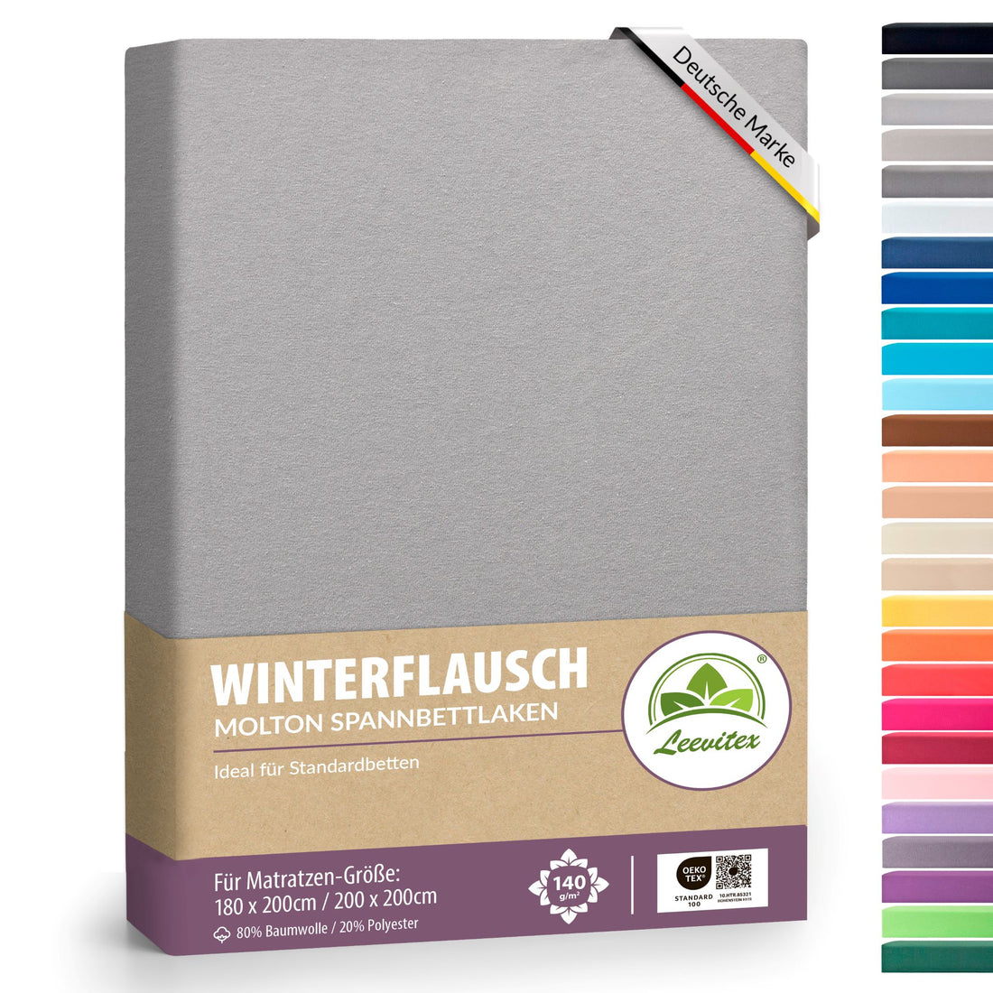 Winter-Spannbettlaken Grau 180x200 cm in Verpackung von Leevitex