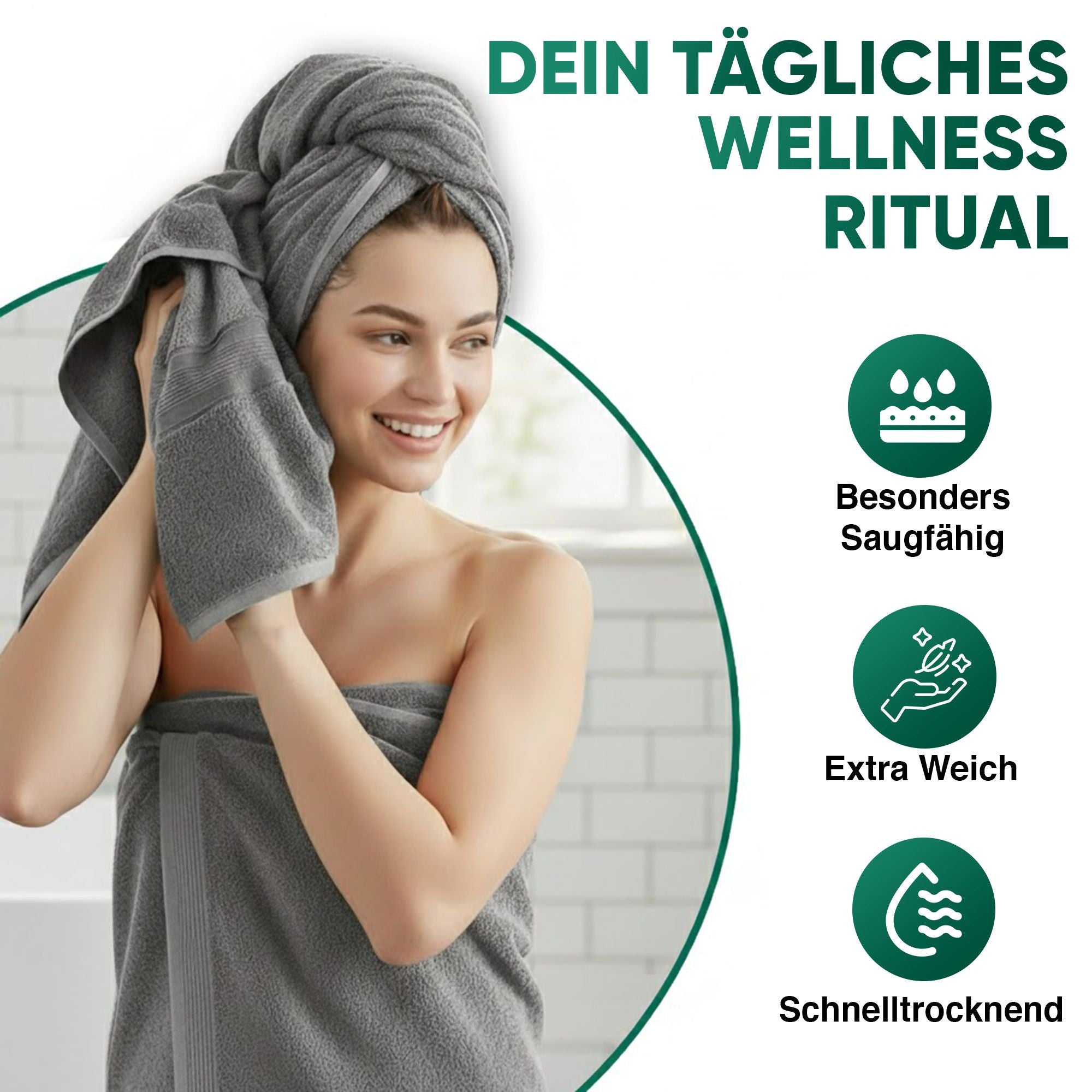 Duschtücher im 2er Set – 100% Baumwolle, 70 x 140 cm, weich und saugfähig