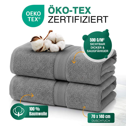 Duschtücher im 2er Set – 100% Baumwolle, 70 x 140 cm, weich und saugfähig