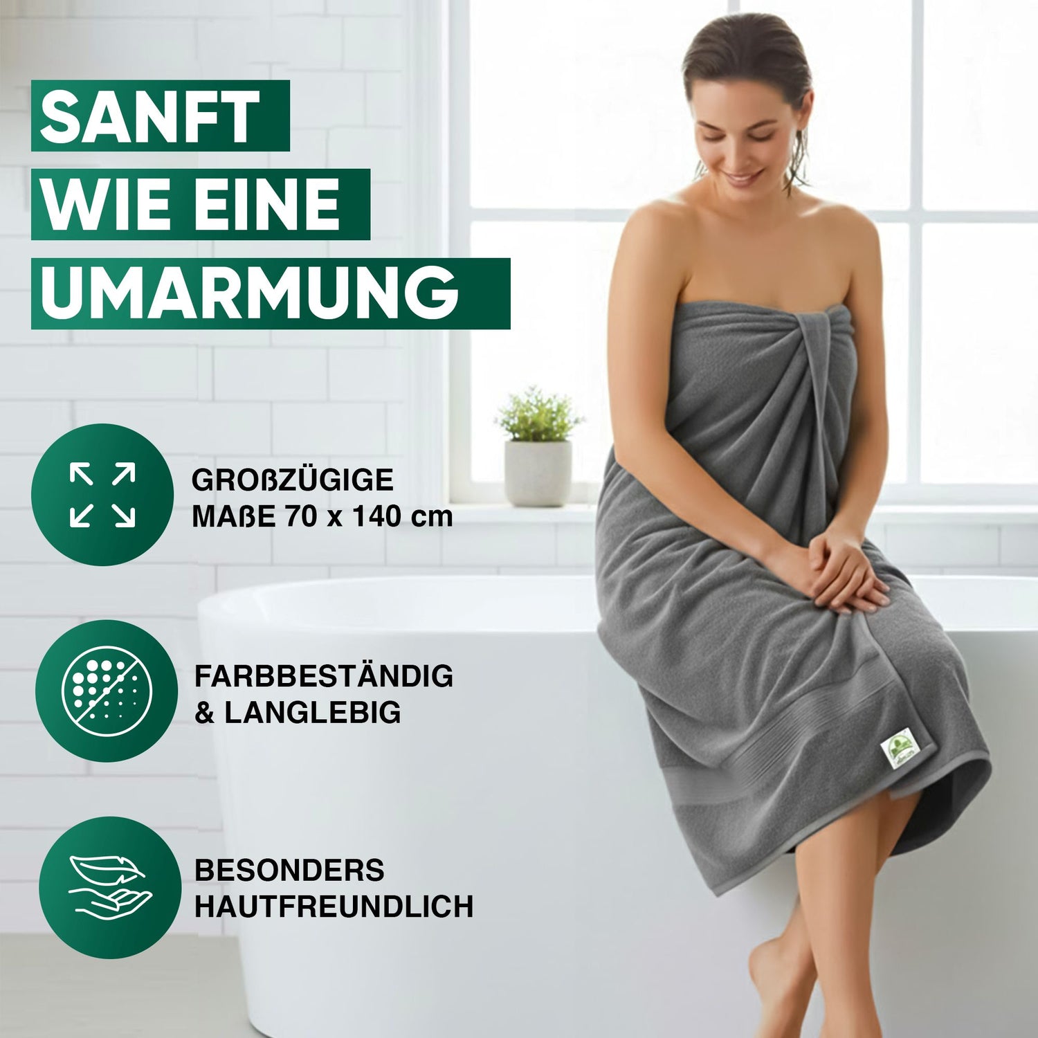 Duschtücher im 2er Set – 100% Baumwolle, 70 x 140 cm, weich und saugfähig