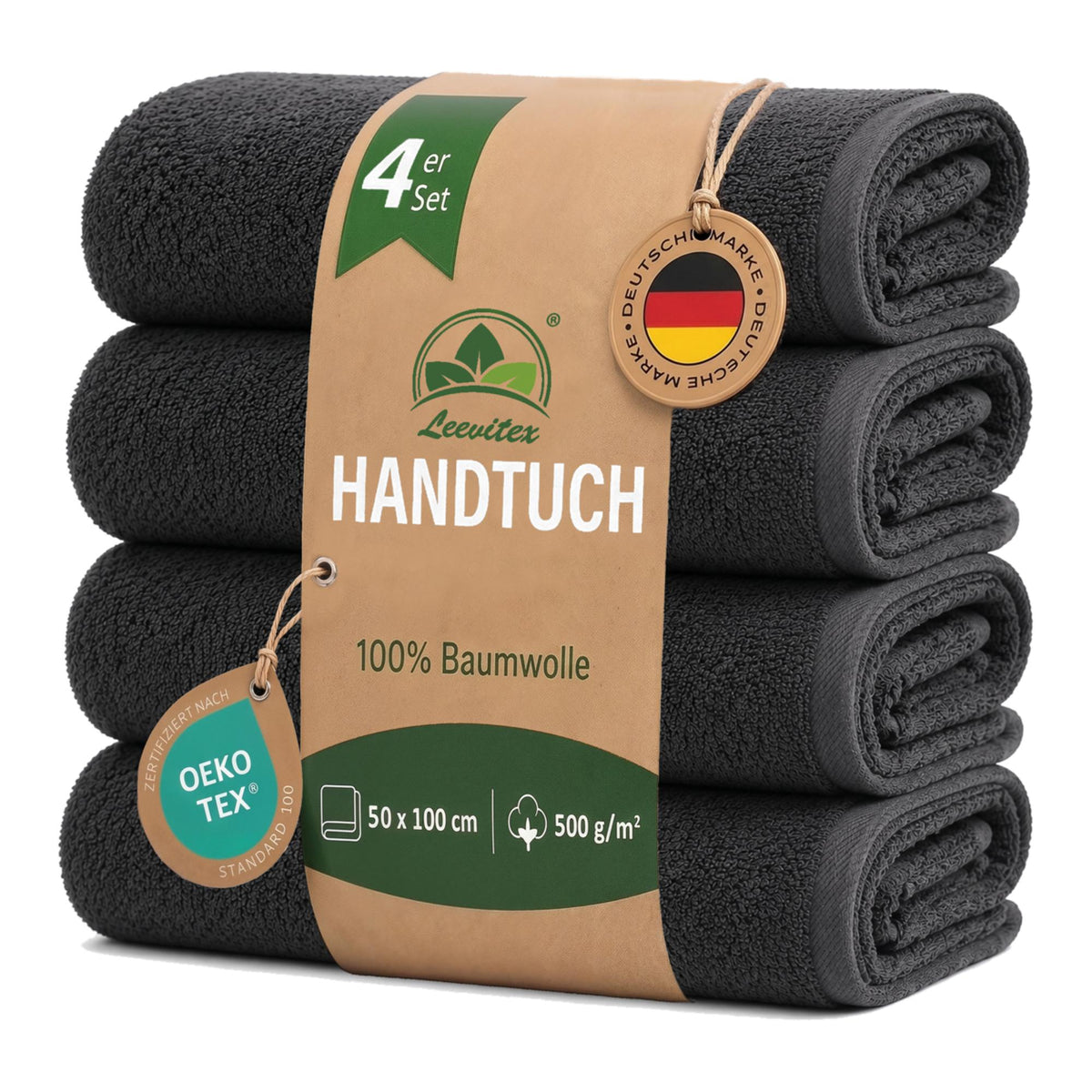 Handtücher von Leevitex – 4er Set, 100% Baumwolle, 50 x 100 cm, weich und saugfähig