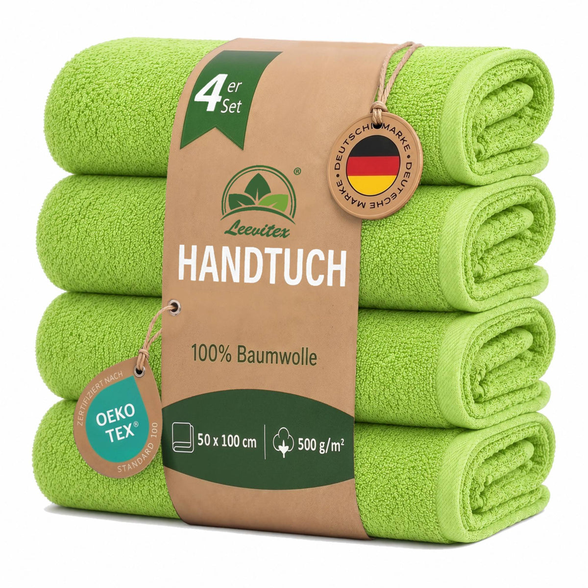 Handtücher von Leevitex – 4er Set, 100% Baumwolle, 50 x 100 cm, weich und saugfähig