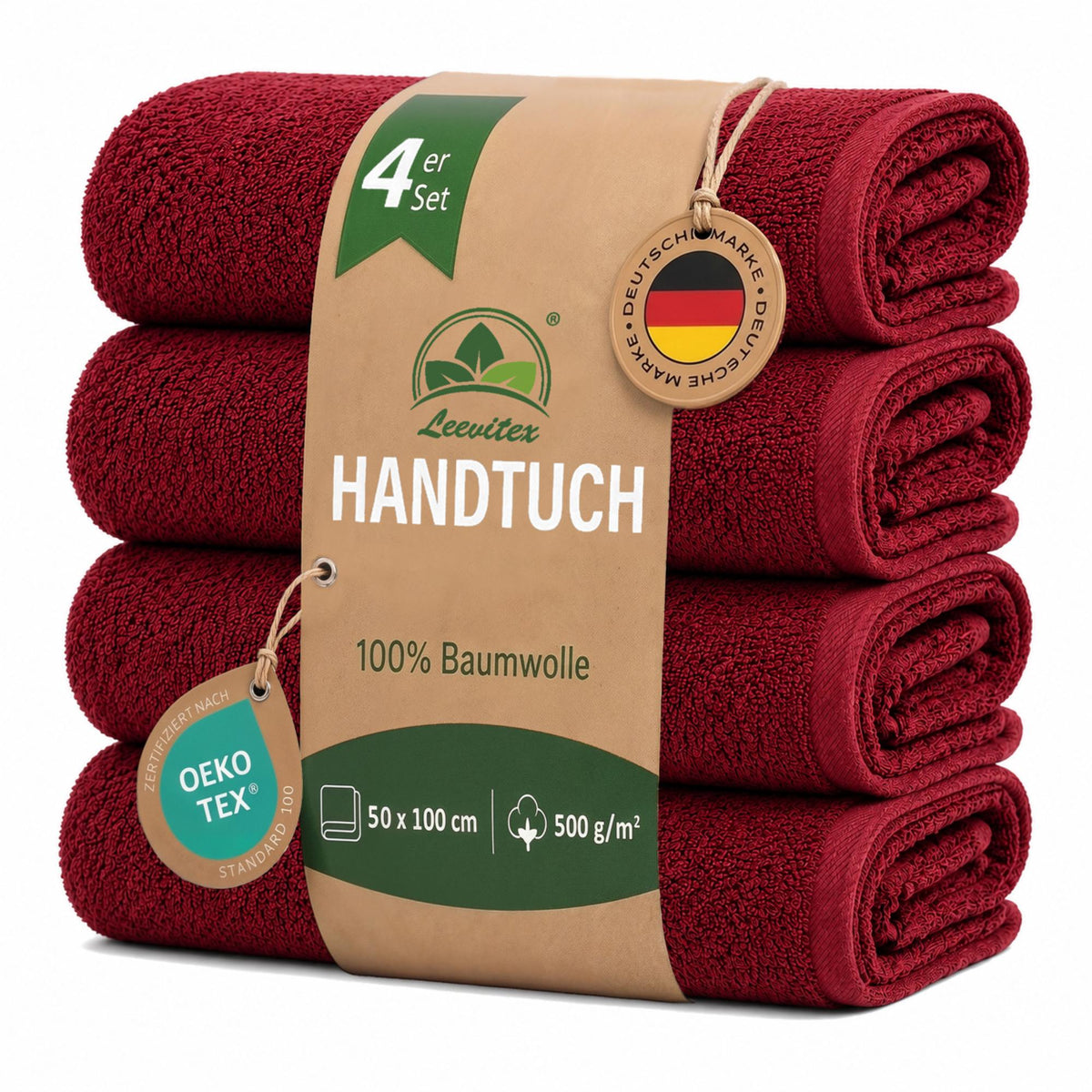 Handtücher von Leevitex – 4er Set, 100% Baumwolle, 50 x 100 cm, weich und saugfähig