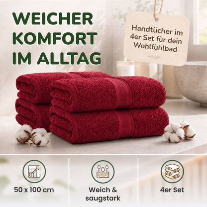 Handtücher von Leevitex – 4er Set, 100% Baumwolle, 50 x 100 cm, weich und saugfähig