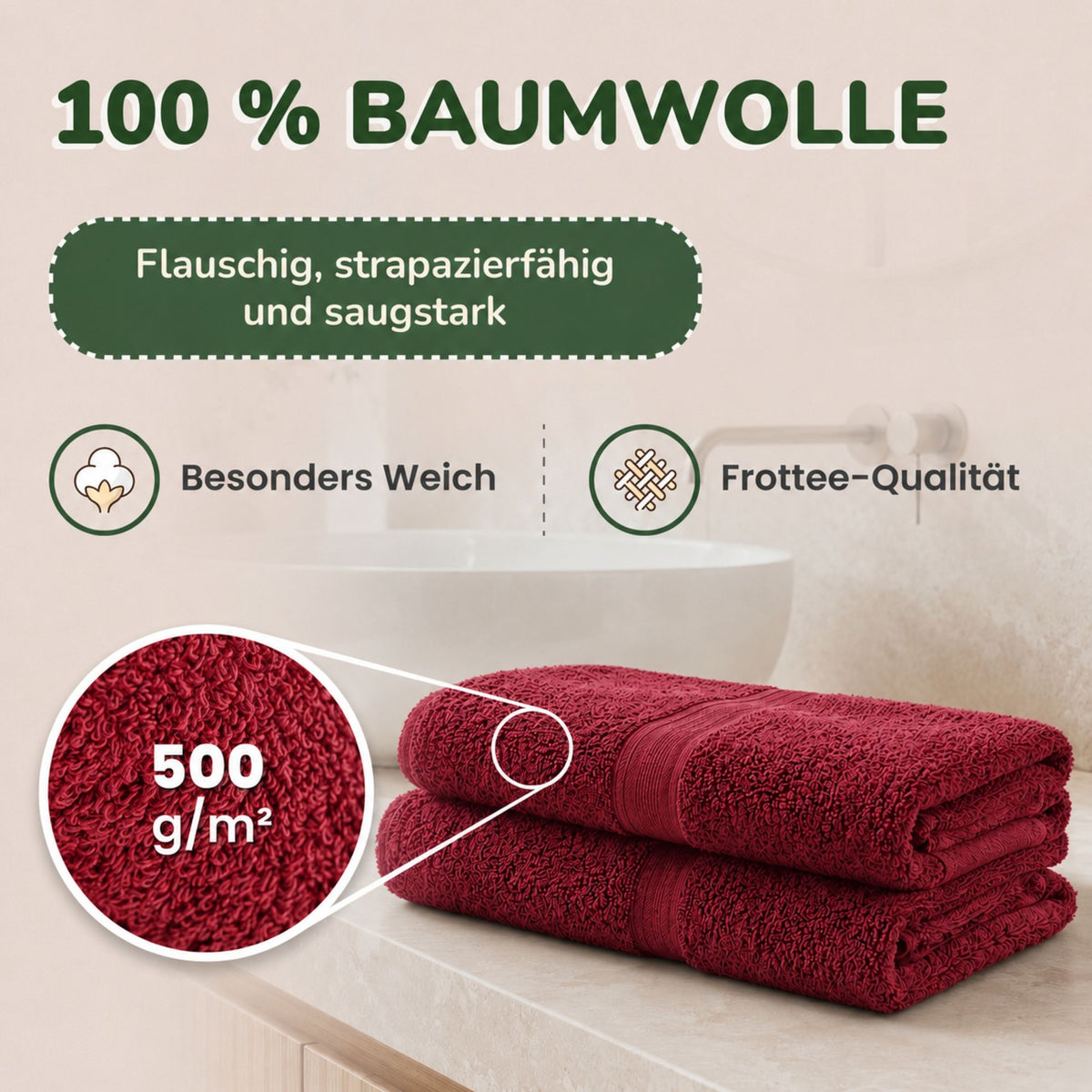 Handtücher von Leevitex – 4er Set, 100% Baumwolle, 50 x 100 cm, weich und saugfähig