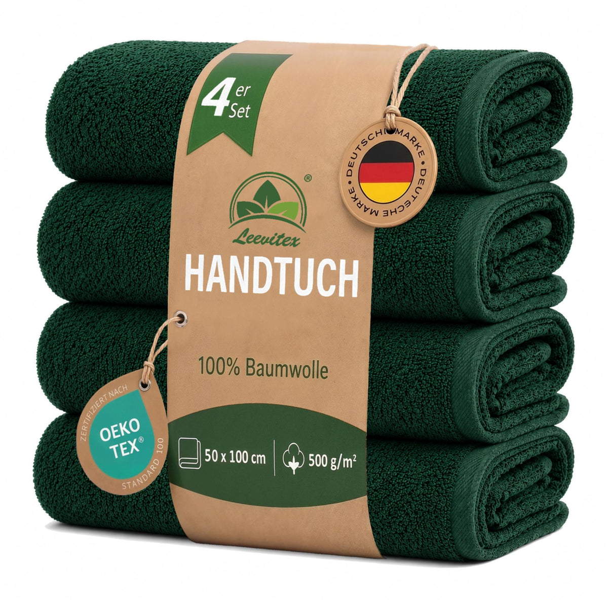 Handtücher von Leevitex – 4er Set, 100% Baumwolle, 50 x 100 cm, weich und saugfähig