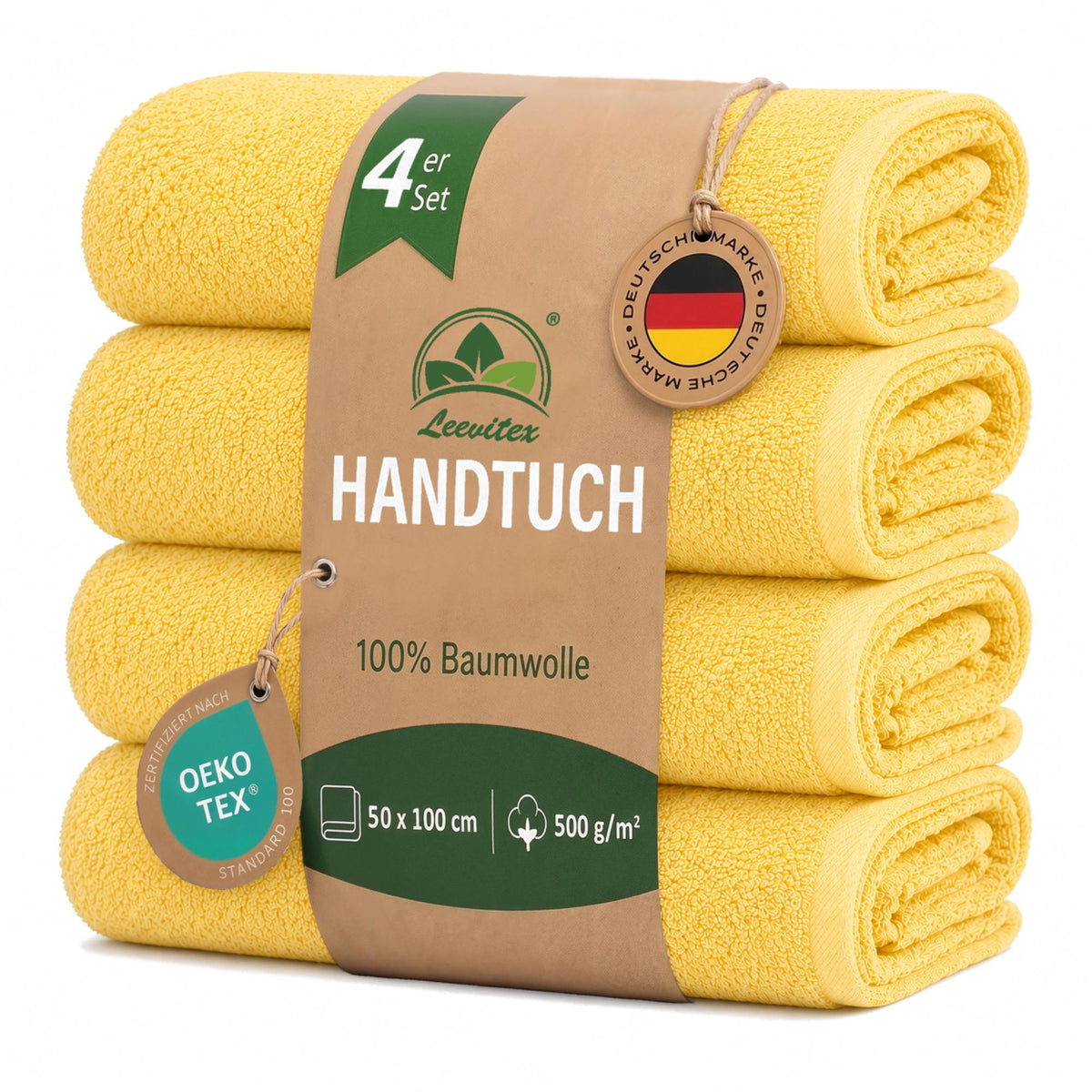 Handtücher von Leevitex – 4er Set, 100% Baumwolle, 50 x 100 cm, weich und saugfähig