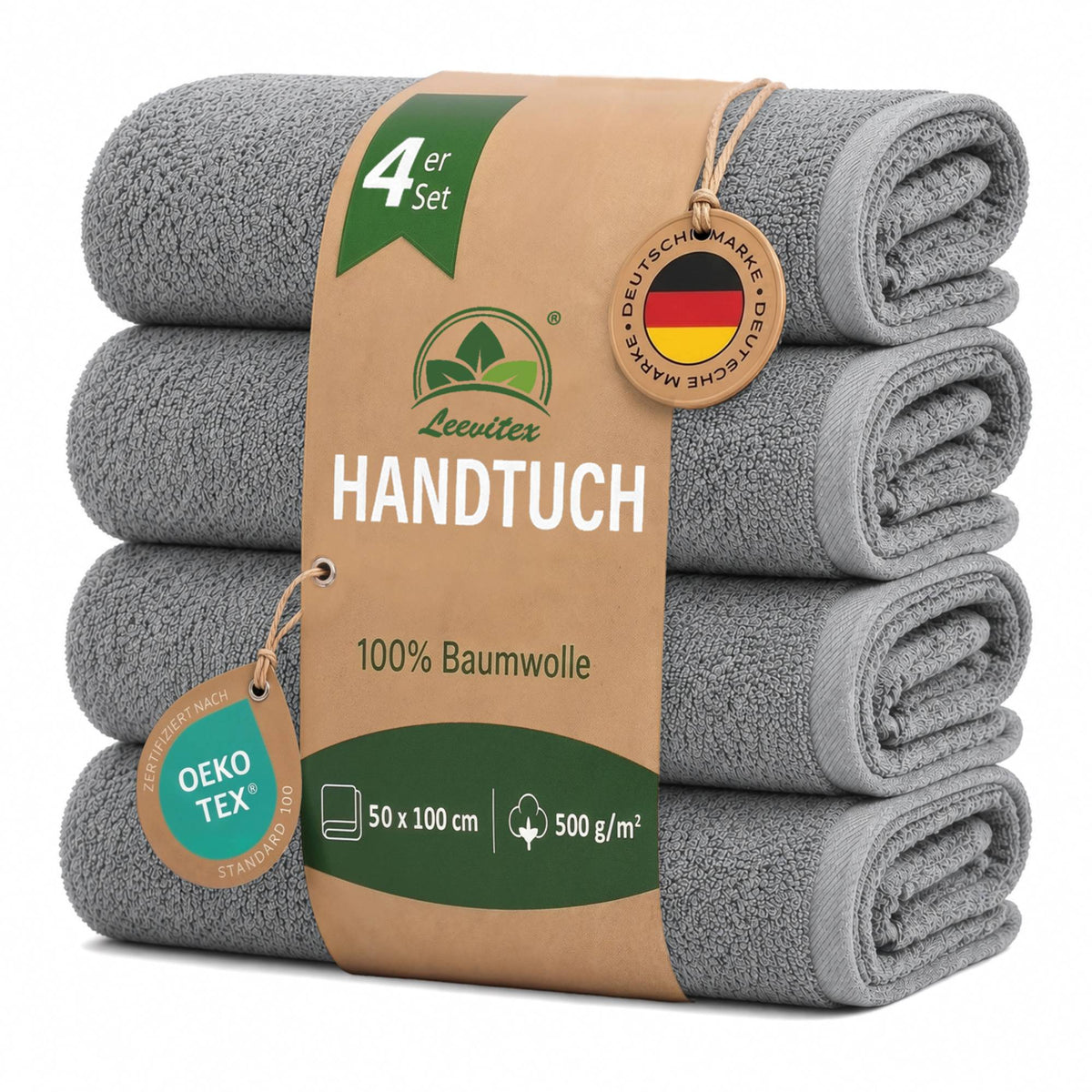 Handtücher von Leevitex – 4er Set, 100% Baumwolle, 50 x 100 cm, weich und saugfähig
