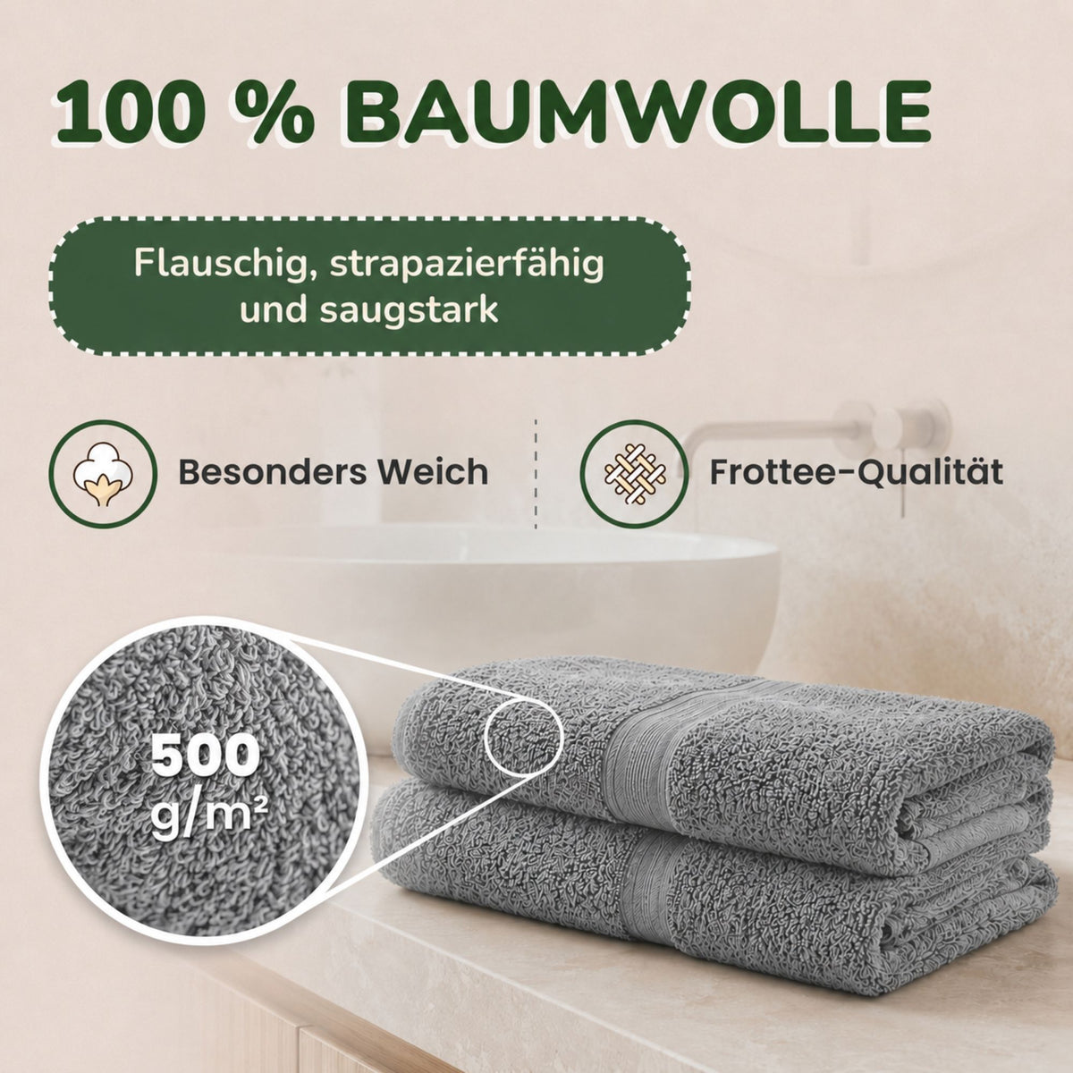 Handtücher von Leevitex – 4er Set, 100% Baumwolle, 50 x 100 cm, weich und saugfähig