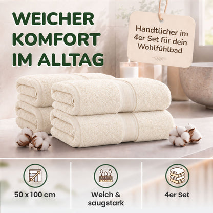 Handtücher von Leevitex – 4er Set, 100% Baumwolle, 50 x 100 cm, weich und saugfähig