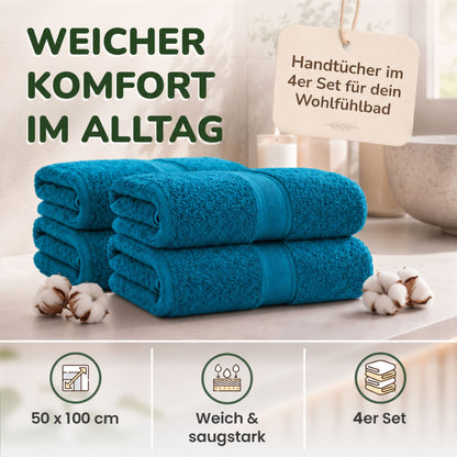 Handtücher von Leevitex – 4er Set, 100% Baumwolle, 50 x 100 cm, weich und saugfähig