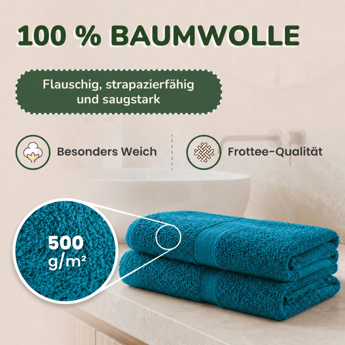 Handtücher von Leevitex – 4er Set, 100% Baumwolle, 50 x 100 cm, weich und saugfähig