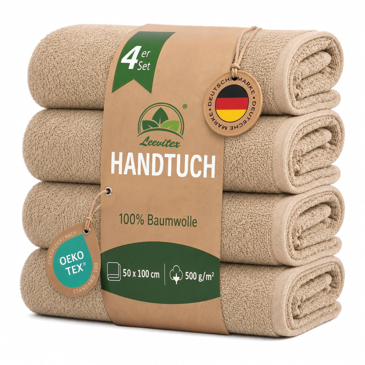 Handtücher von Leevitex – 4er Set, 100% Baumwolle, 50 x 100 cm, weich und saugfähig