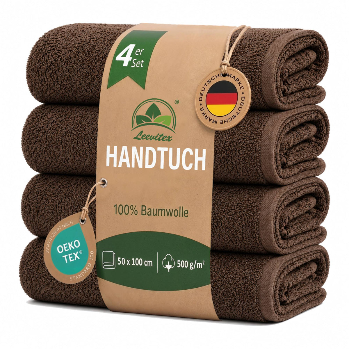 Handtücher von Leevitex – 4er Set, 100% Baumwolle, 50 x 100 cm, weich und saugfähig