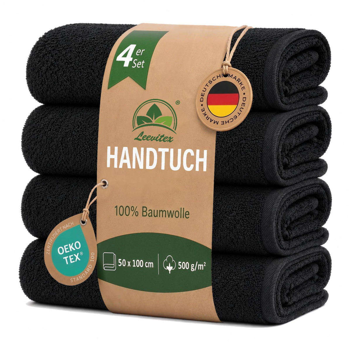 Handtücher von Leevitex – 4er Set, 100% Baumwolle, 50 x 100 cm, weich und saugfähig