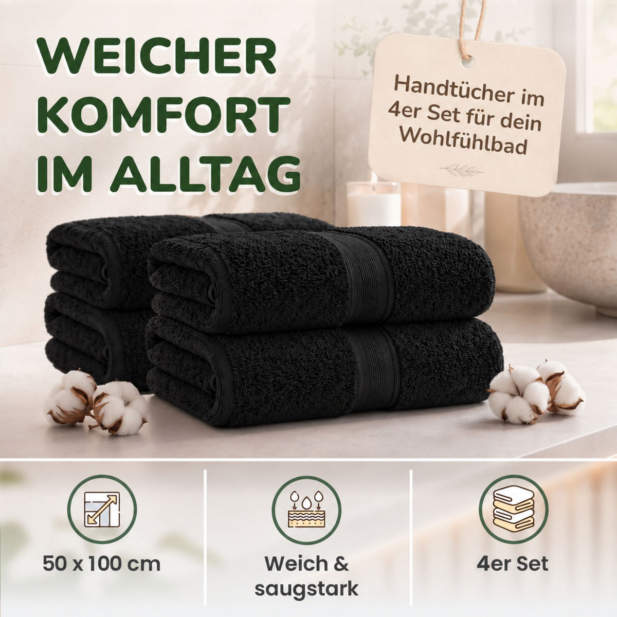 Handtücher von Leevitex – 4er Set, 100% Baumwolle, 50 x 100 cm, weich und saugfähig – LEEVITEX
