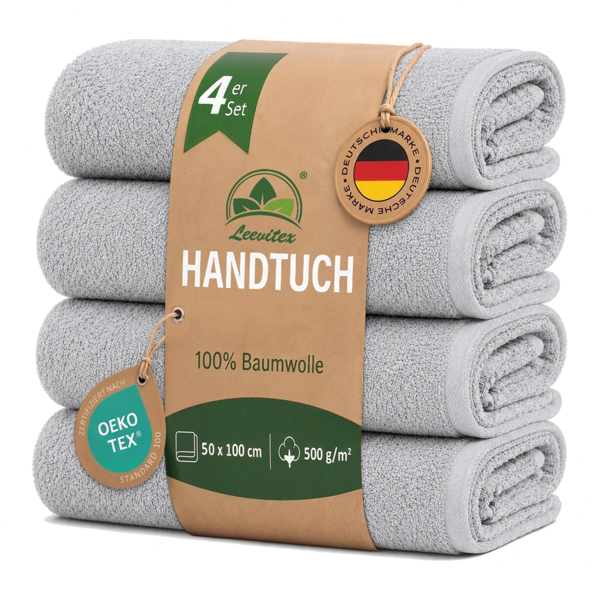 Handtücher von Leevitex – 4er Set, 100% Baumwolle, 50 x 100 cm, weich und saugfähig