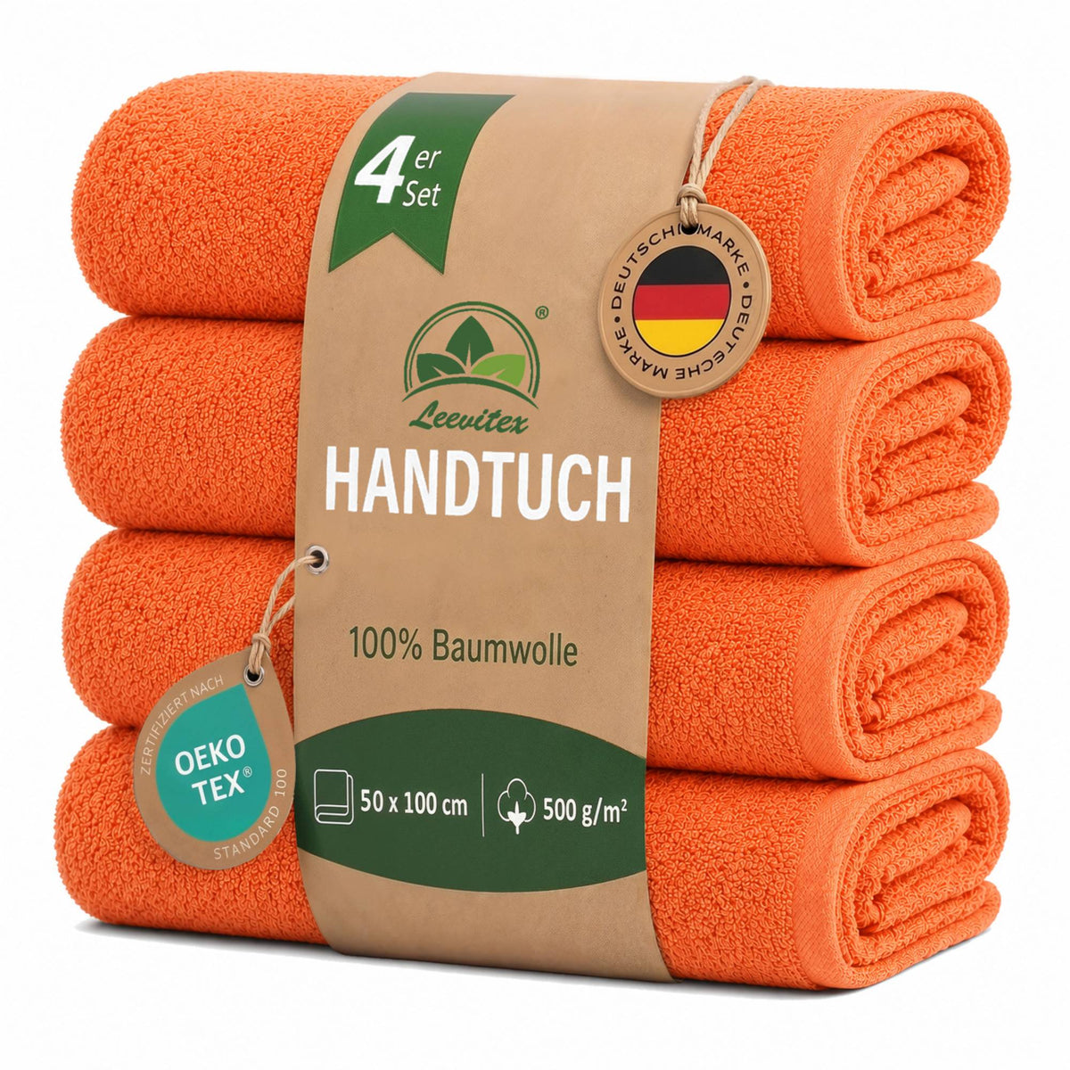 Handtücher von Leevitex – 4er Set, 100% Baumwolle, 50 x 100 cm, weich und saugfähig