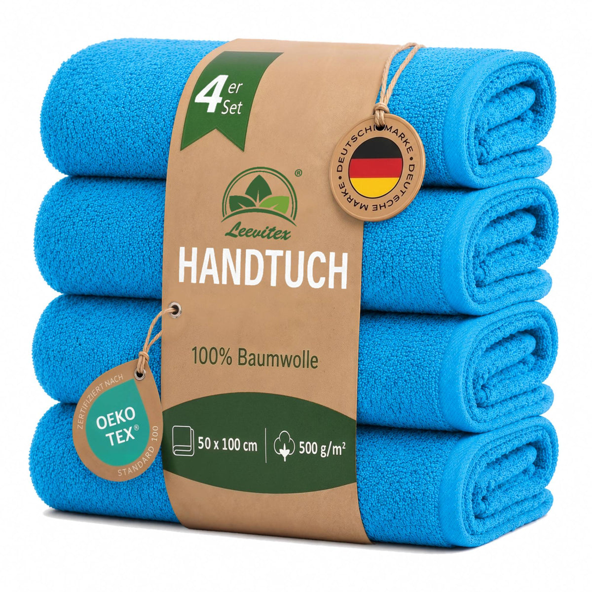 Handtücher von Leevitex – 4er Set, 100% Baumwolle, 50 x 100 cm, weich und saugfähig