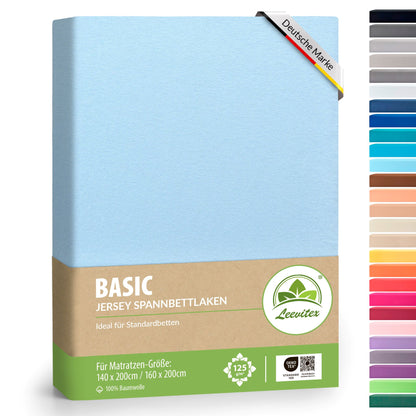 Basic Spannbettlaken 140x200 cm | 25 cm Steg | 100% Jersey-Baumwolle