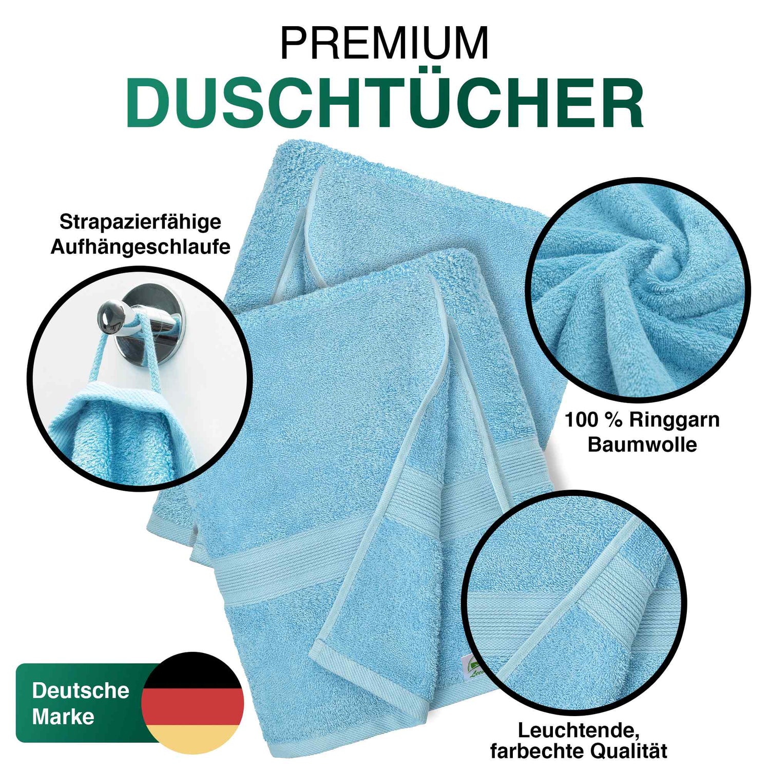 Duschtücher im 2er Set – 100% Baumwolle, 70 x 140 cm, weich und saugfähig