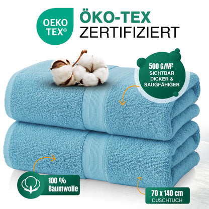 Duschtücher im 2er Set – 100% Baumwolle, 70 x 140 cm, weich und saugfähig