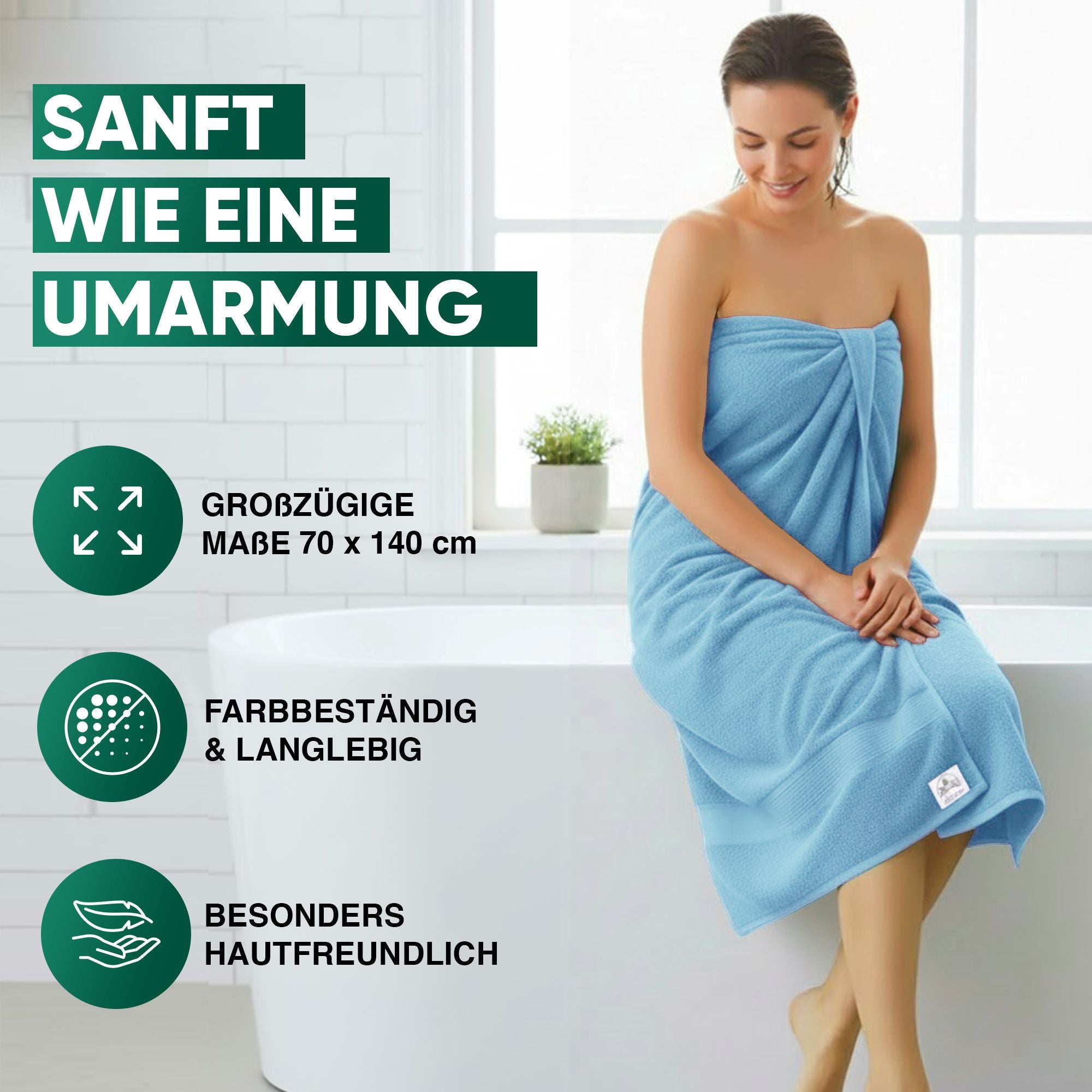 Duschtücher im 2er Set – 100% Baumwolle, 70 x 140 cm, weich und saugfähig