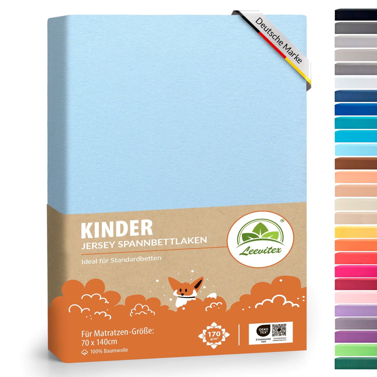 Kinder Spannbettlaken 70 x 140 cm von Leevitex im 1er Pack – 100% Jersey-Baumwolle,