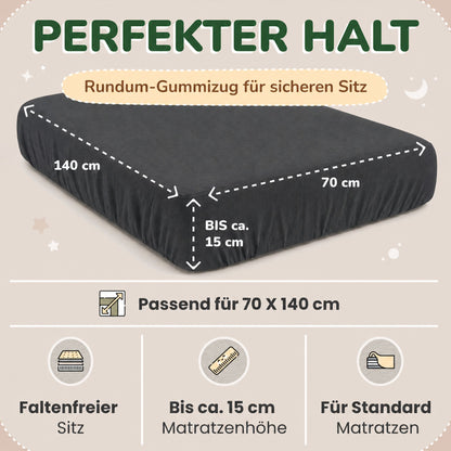 Kinderspannbettlaken von Leevitex im 2er Pack – 100% Jersey-Baumwolle, 70 x 140 cm
