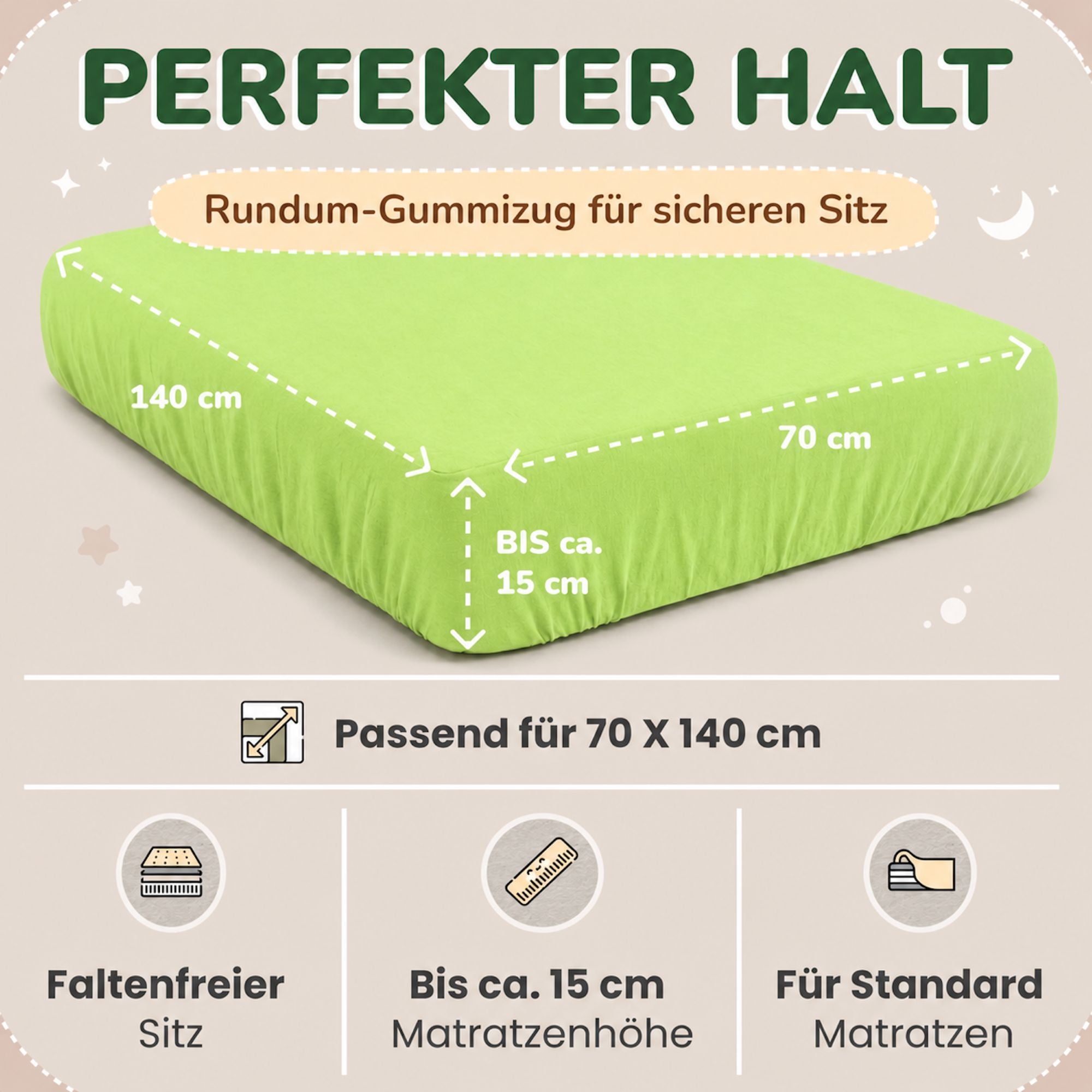 Kinder Spannbettlaken 70 x 140 cm von Leevitex im 1er Pack – 100% Jersey-Baumwolle,