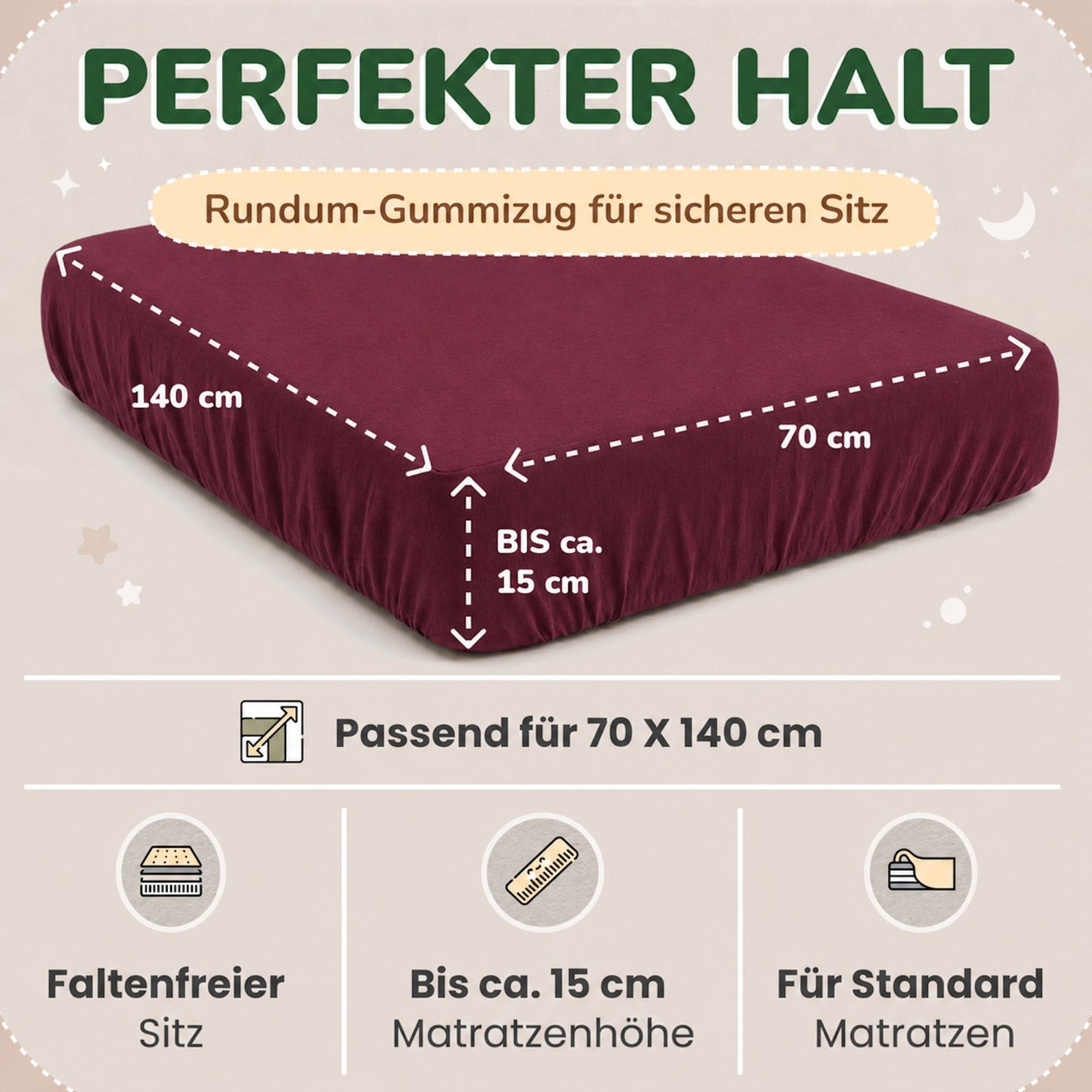 Kinder Spannbettlaken 70 x 140 cm von Leevitex im 1er Pack – 100% Jersey-Baumwolle,