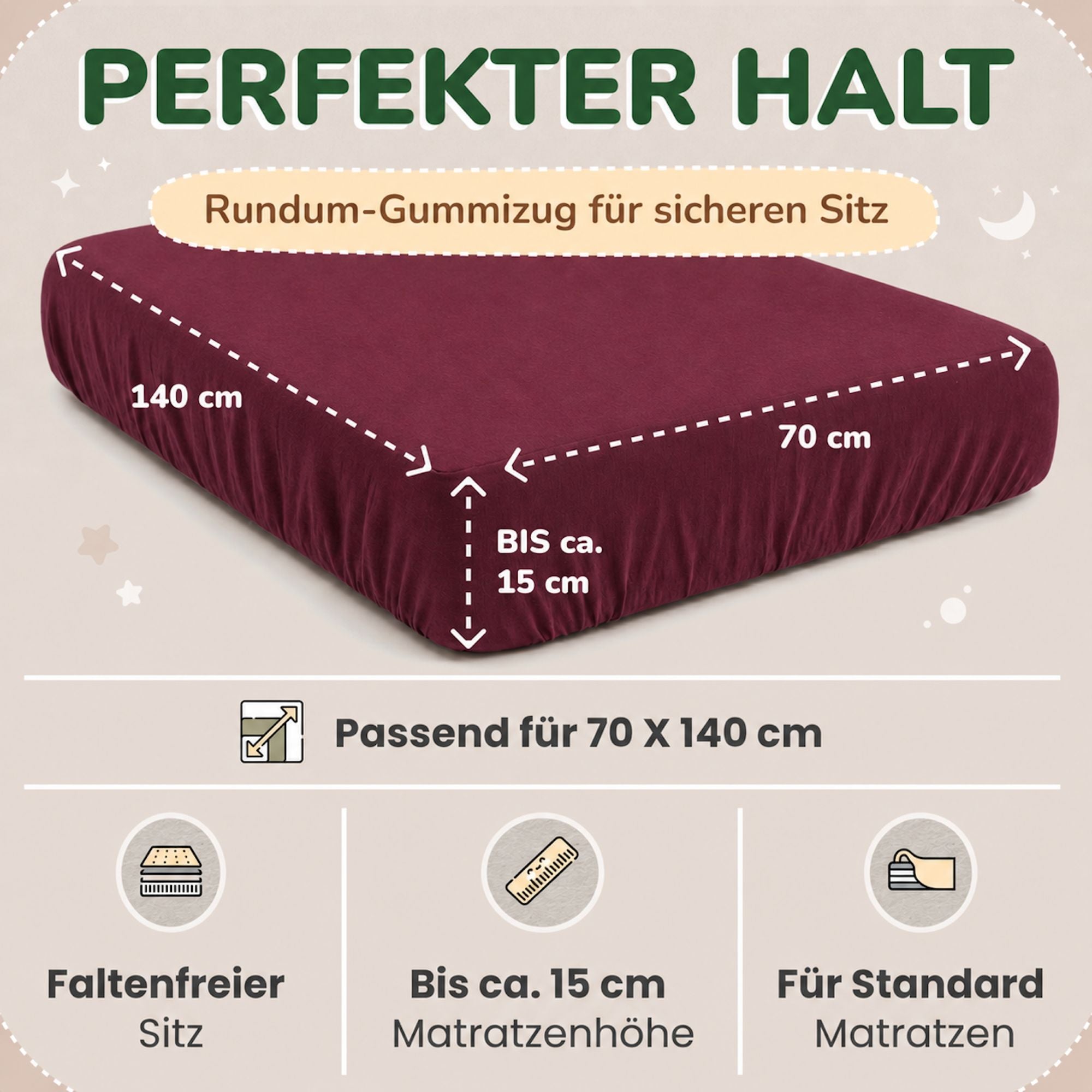 Kinder Spannbettlaken 70 x 140 cm von Leevitex im 1er Pack – 100% Jersey-Baumwolle,